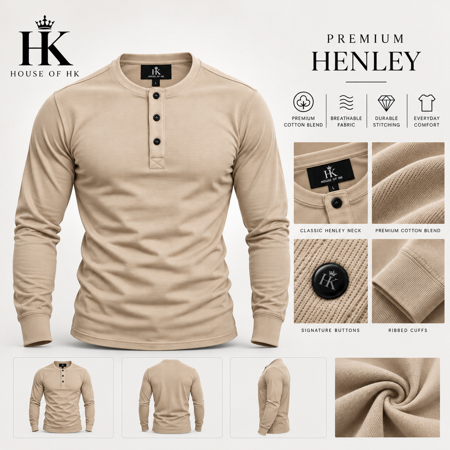 Premium Henley Shirt — Beige House of HK design mockup