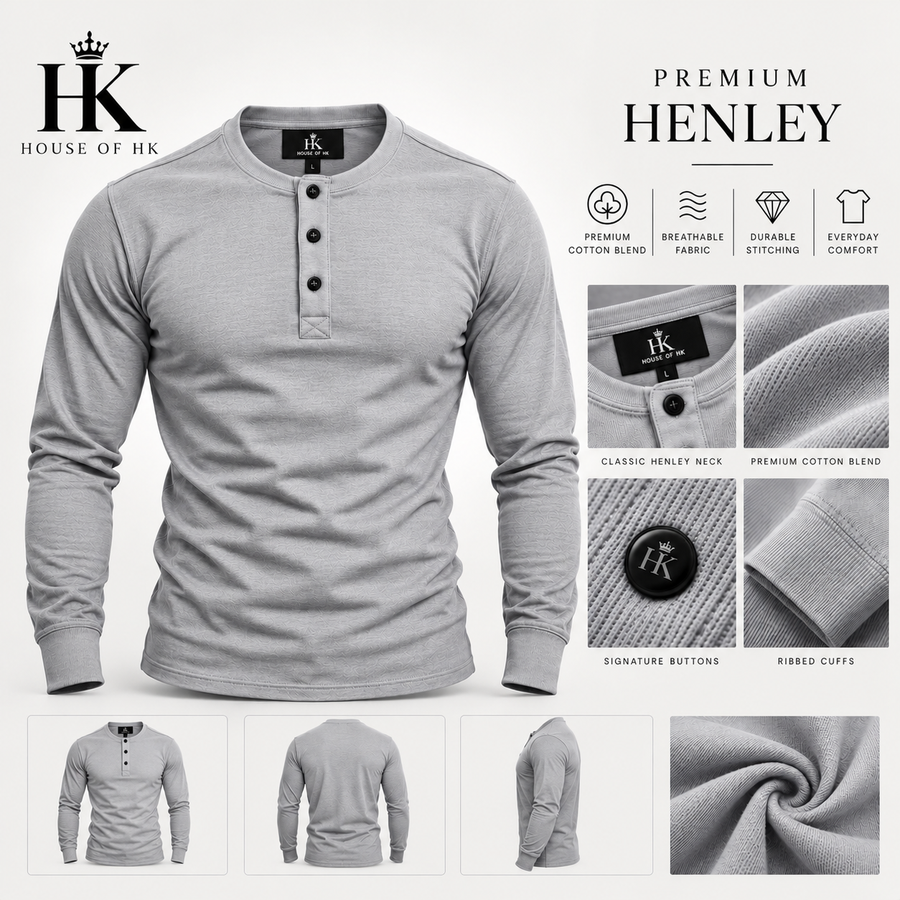 Premium Henley Shirt — Light Grey House of HK design mockup