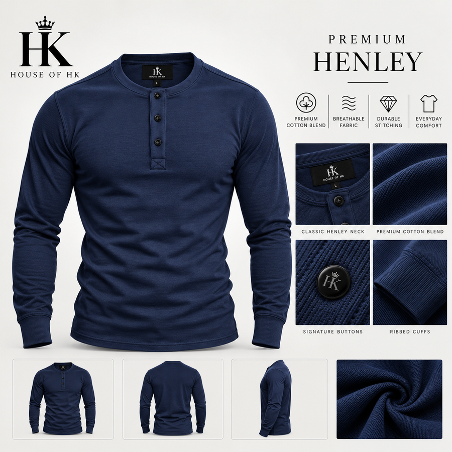 Premium Henley Shirt — Navy Blue House of HK design mockup