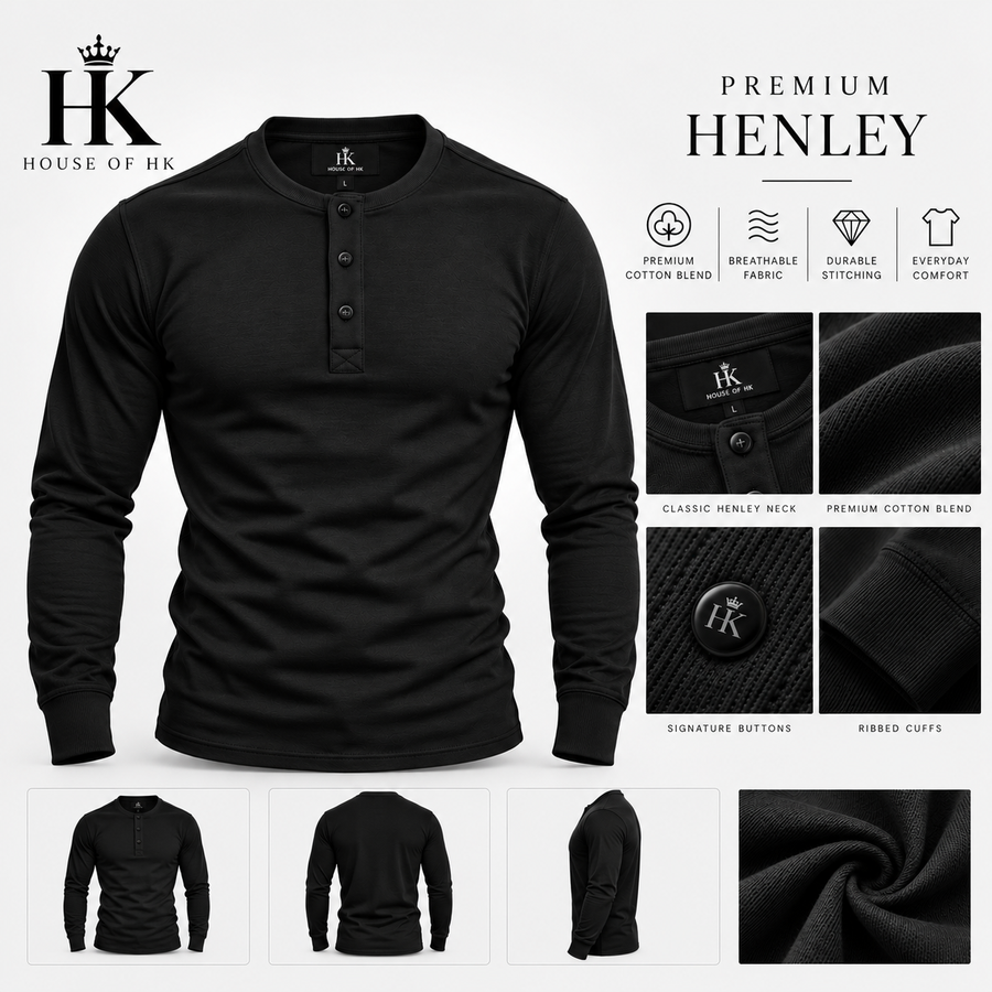 Premium Henley Shirt — Black House of HK design mockup