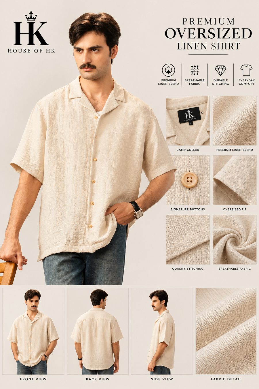 Oversized Linen Shirt — Beige House of HK design mockup