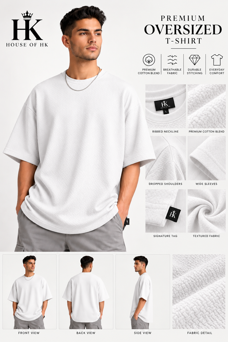 Oversized Textured T-Shirt — White House of HK design mockup